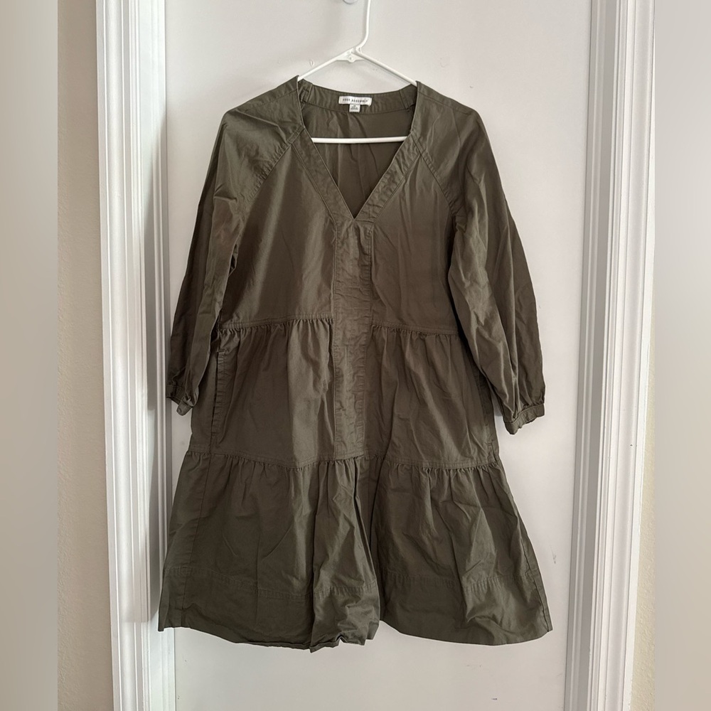 Free Assembly Olive Green V-Neck Tiered Long Sleeve Dress